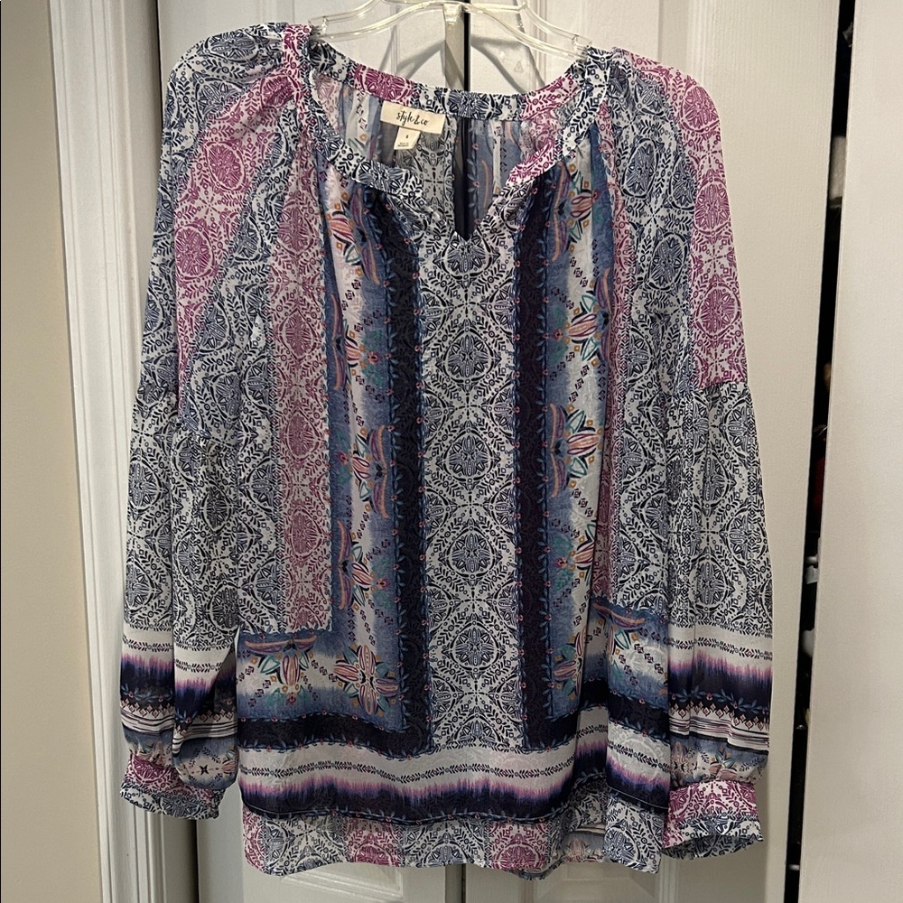 Style & Co. Women's Blue and Pink Boho Blouse